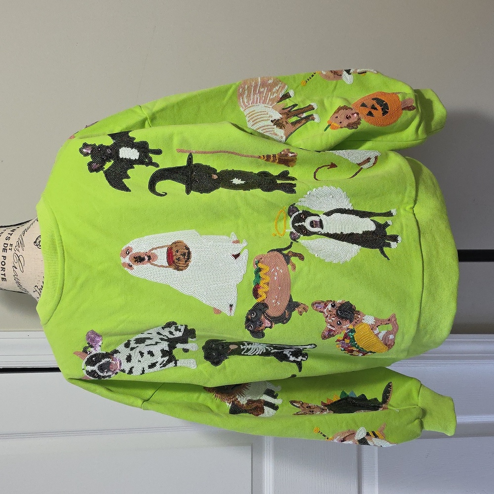Queen of Sparkles Limited Edition Halloween Dogs Lime Green Sweatshirt Small - Picture 12 of 12